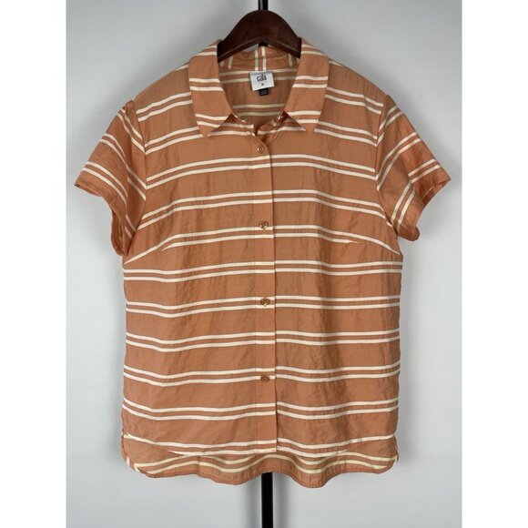 CAbi Camp Shirt 6511 Peach Striped Button Up Short Sleeve Collared Size M - Picture 3 of 8